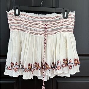 Surf Gypsy White and Red Embroidered Skirt